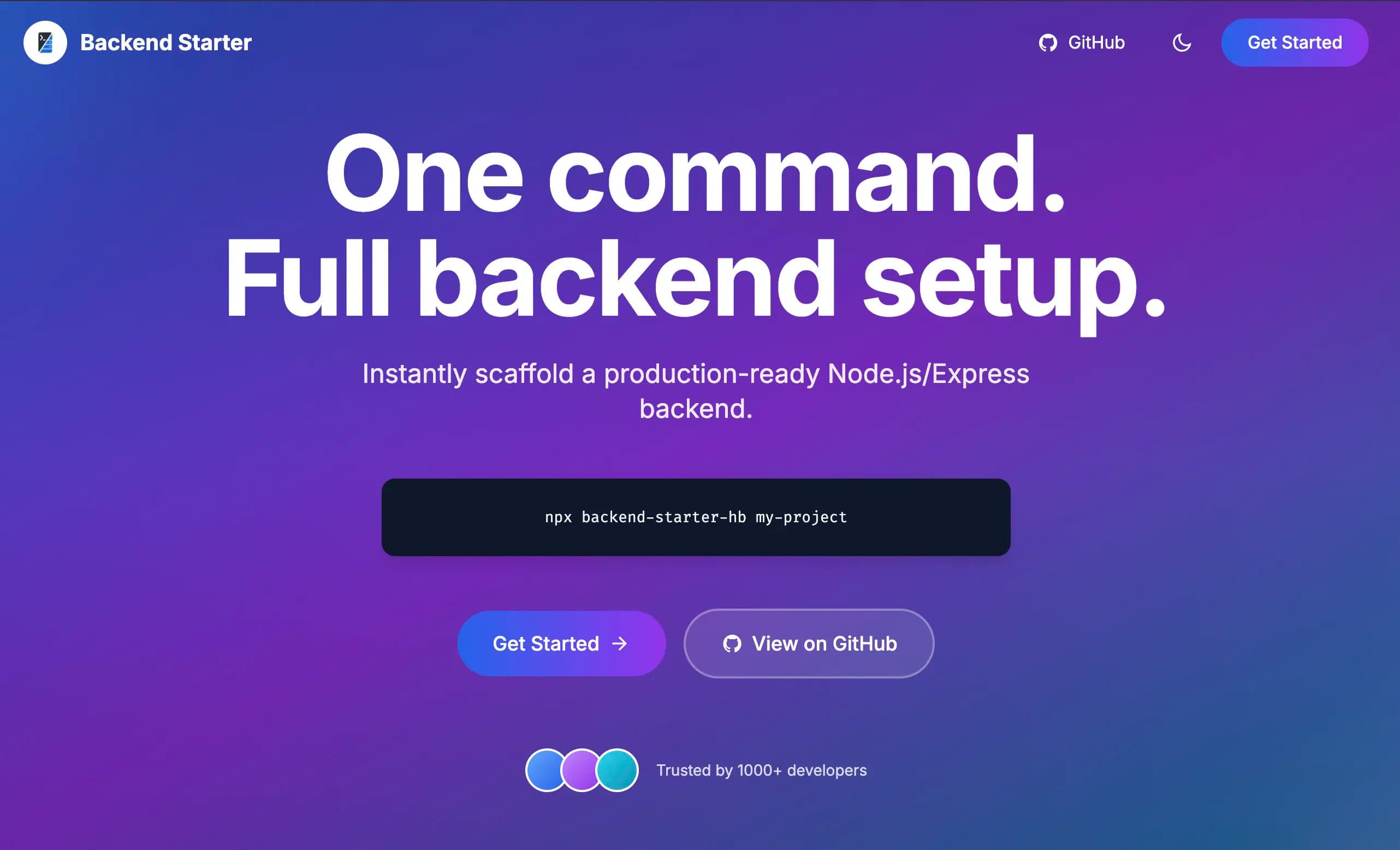 Backend Starter interface preview