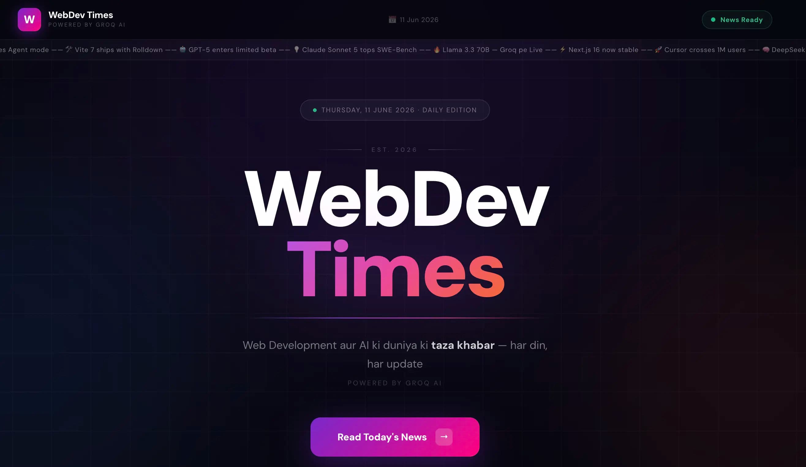 WebDev News interface preview